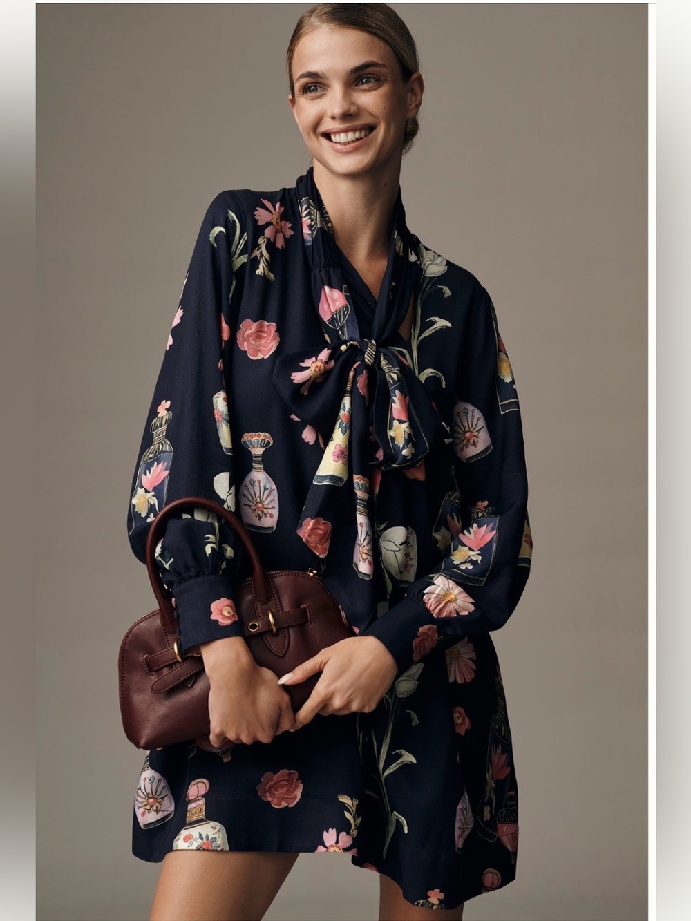 Maeve Anthropologie long sleeve tie neck The Caroline in floral